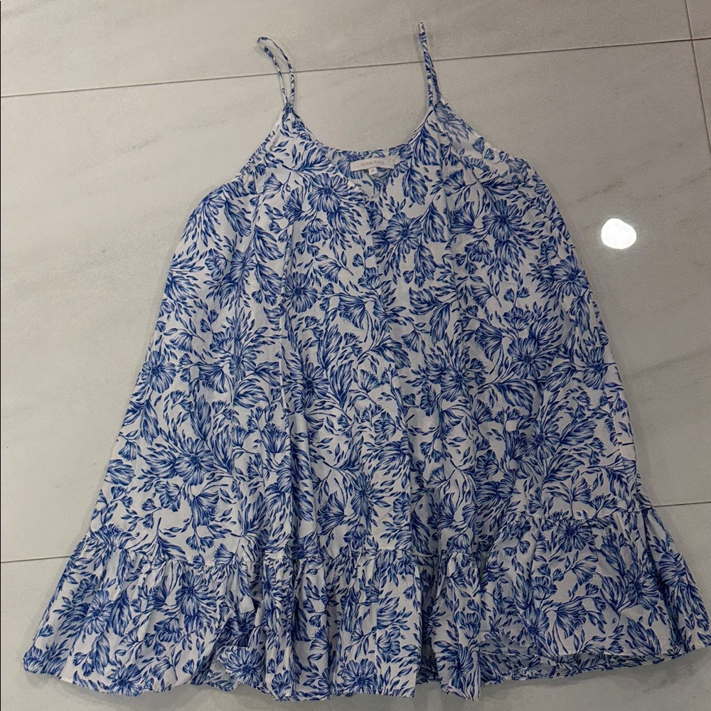 Blue and White Floral Spaghetti Strap Dress